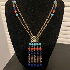 Vintage coral and turquoise gold tassel necklace